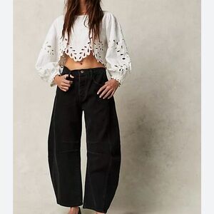 We the Free Black Barrel Women Jeans